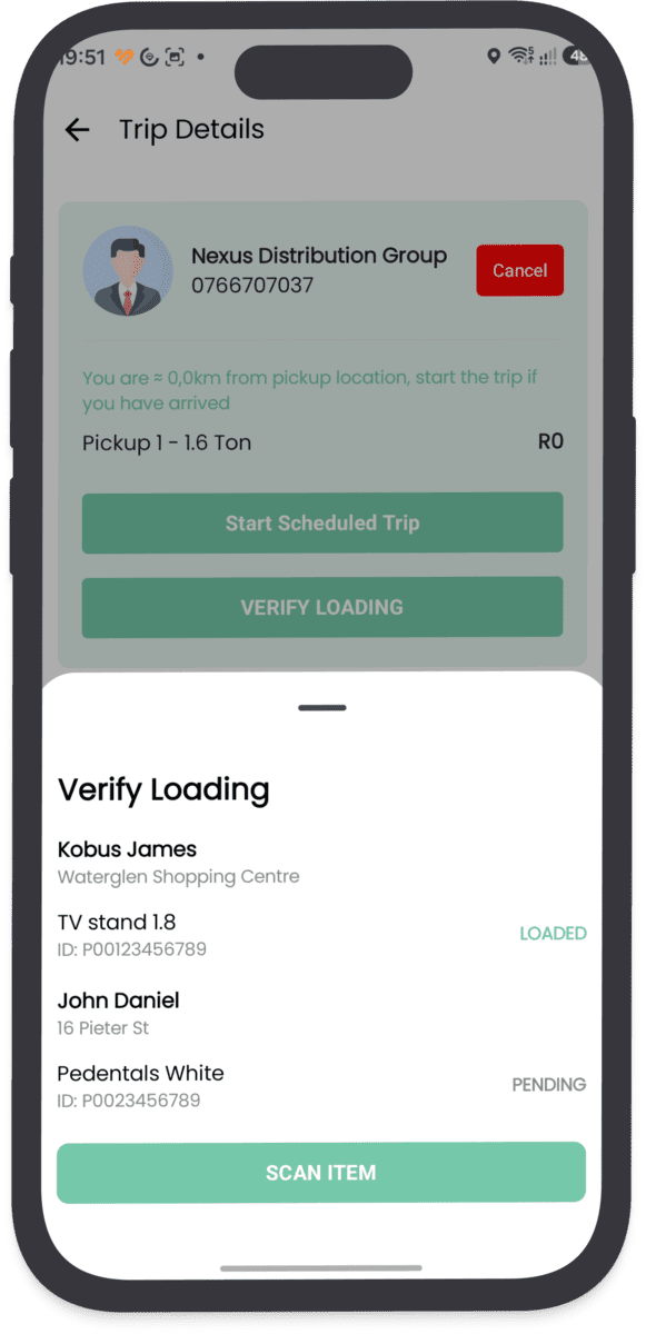 Driver verifying order items with the Egomoov app before dispatch